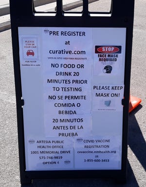 A sign at the drive-thru COVID-19 testing clinic in Artesia. COVID-19 vaccinations are well underway in Eddy County.