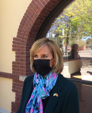 U.S. Rep. Claudia Tenney (R-N.Y.) listens in during a press conference conducted by U.S. Rep. Yvette Herrell (R-N.M.) on March 25, 2021 in Artesia.