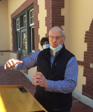 Rep. Pete Stauber (R-Minn.) addresses a press conference in Artesia on March 25, 2021. He was attending a roundtable talk on oil and gas production.