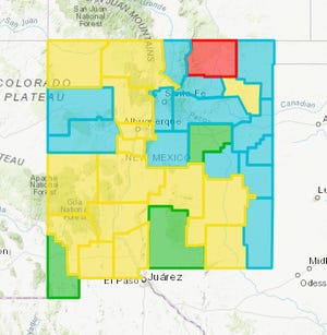 The New Mexico Department of Health updated the county map with the updated Red to Green framework data on April 21, 2021.