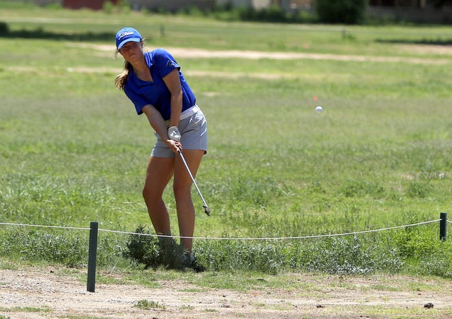 Carlsbad senior Cannon Hughes hits a ball at the Riverside Country Club in the District 4-5A Tournament on June 7, 2021. Hughes shot an 87 and will compete in the New Mexico state golf championships in Albuquerque on June 21.