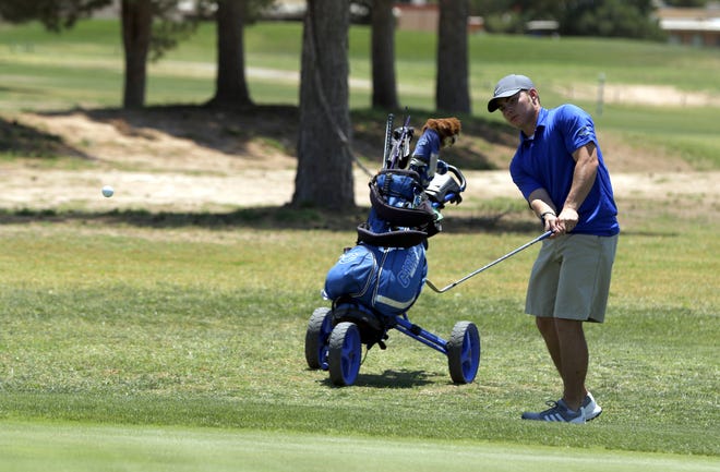 Carlsbad senior Eli House hits a ball on the 13th hole at the Riverside Country Club in the District 4-5A Tournament on June 7, 2021. House shot a 79 and will compete in the New Mexico state golf championships in Albuquerque on June 21.