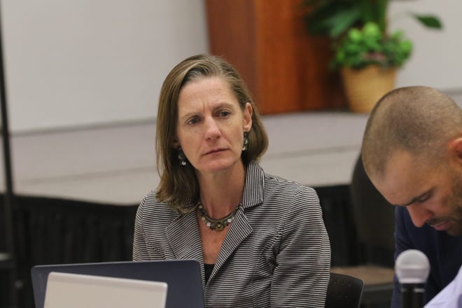 Camilla Feibelman, director of the Sierra Club Rio Grande Chapter participates in a panel discussion on oil and gas wastewater with state lawmakers, July 14, 2021 at New Mexico State University Carlsbad.