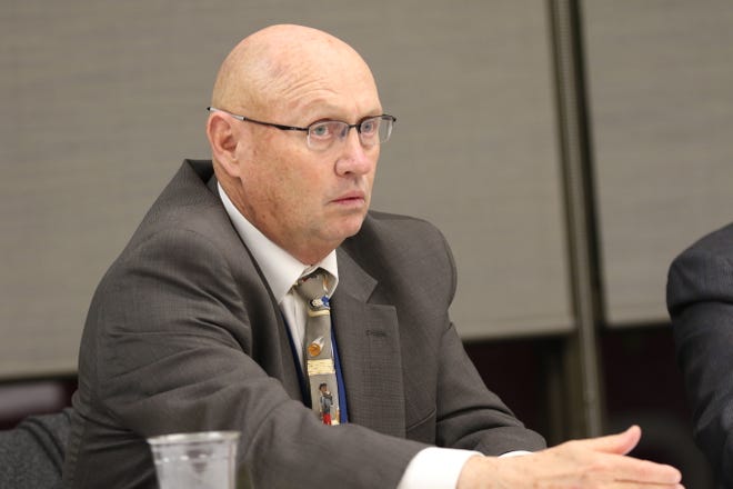 Carlsbad Municipal Schools Superintendent Gerry Washburn speaks with officials from New Mexico State University, Jan. 16, 2020 at NMSU Carlsbad.