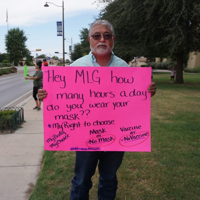 Republican New Mexico State Senator David Gallegos at and anti-mask protest outside the 5th Judicial District Court in Eddy County.