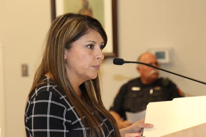 Carlsbad Municipal Services Director Angie Barrios-Testa during the June 8, 2021 Carlsbad City Council meeting. Councilors approved a name change for the Carlsbad Museum and Art Center on that date.